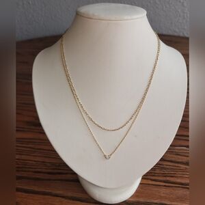 2 Gold Plated 14 Kt Necklace Set With Cz Heart : 16 & 18 Inch With Extenders